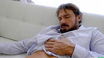 XXX slut touches cock and has mouth fucked by her bearded stepdad