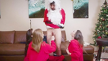 Christmas whores take part in intense oral group XXX sex with Santa