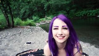 Excited emo young woman loves facial cumshot in outdoor XXX porn
