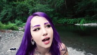 Excited emo young woman loves facial cumshot in outdoor XXX porn