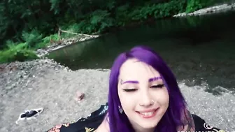 Excited emo young woman loves facial cumshot in outdoor XXX porn