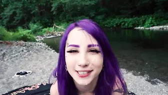 Excited emo young woman loves facial cumshot in outdoor XXX porn