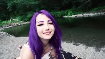 Excited emo young woman loves facial cumshot in outdoor XXX porn