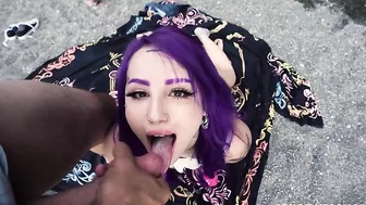 Excited emo young woman loves facial cumshot in outdoor XXX porn