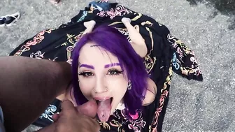 Excited emo young woman loves facial cumshot in outdoor XXX porn