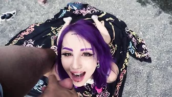 Excited emo young woman loves facial cumshot in outdoor XXX porn