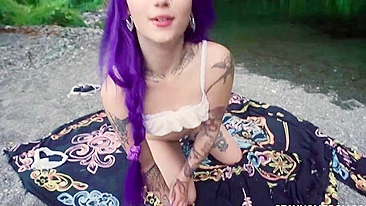 Excited emo young woman loves facial cumshot in outdoor XXX porn