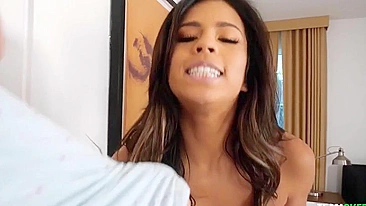 Busty Ebony stunner surprises innocent friend with sloppy XXX blowjob