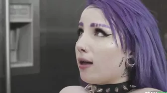 For cash purple-haired minx has her XXX cunny screwed in kitchen