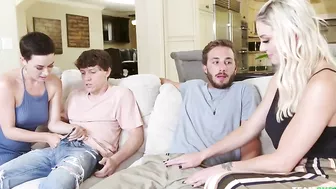 Short-haired mom and her blonde GF please stepsons with XXX blowjobs