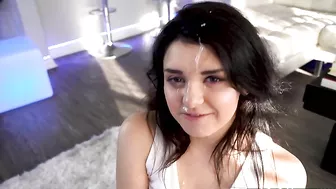 Nice POV scene of cute brunette rewarded with XXX facial cumshot