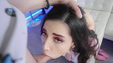 Cute Latina lassie polishes stepdad's XXX boner in the living room