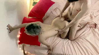 Svelte beauty passionately drilled by BF on bed in XXX doggystyle