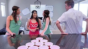 Beer pong ends for three college sluts with sucking one XXX prick