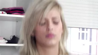 Attractive Czech blonde rides friend's thick XXX boner on the floor