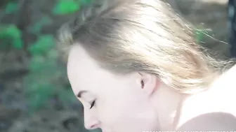 Beauty drilled outdoors in XXX doggy pose in front of lucky voyeur