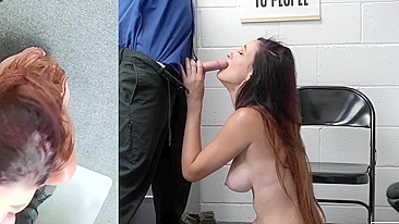 Long-legged MILF sucks officer's XXX boner being completely naked