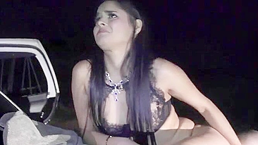 Latina gal bends over car and gets nailed by cop in XXX standing pose