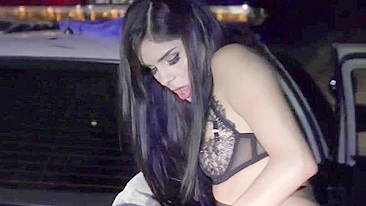 Latina gal bends over car and gets nailed by cop in XXX standing pose