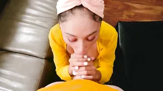 Awesome babe is posing for the camera when gagging on XXX boner