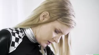 Petite blonde racer bounces her XXX booty on the impressive dick