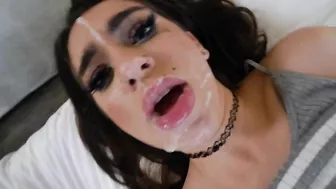 Filthy brunette enjoys loads of XXX spunk on her face in POV video