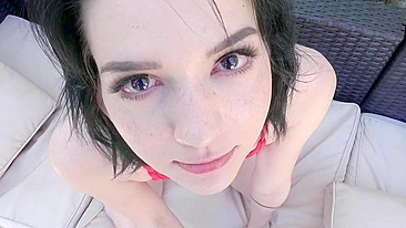 Lewd teen hussy in lingerie gives amazing XXX blowjob in POV clip