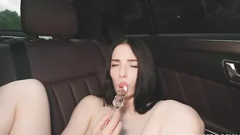 Elated lesbian wench sticks glass dildo into girlfriend's XXX slit