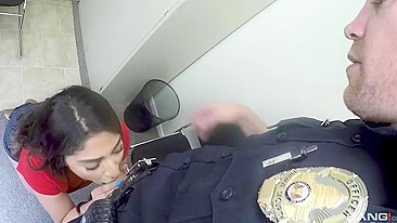 Filthy teen gal blows massive XXX pecker of horny police officer