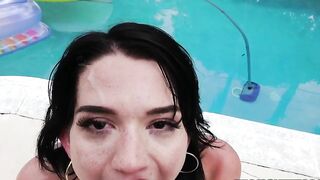 Bitch gets facialized and tastes hot XXX spunk in POV by the pool