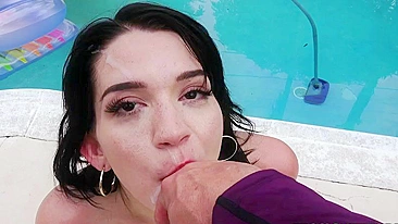 Bitch gets facialized and tastes hot XXX spunk in POV by the pool