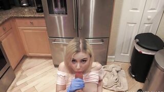 POV clip of attractive blonde maid pleasing the guy with XXX blowjob