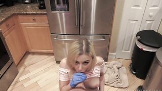 POV clip of attractive blonde maid pleasing the guy with XXX blowjob