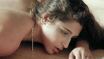 Naked big-assed slut gags on XXX dong before anal sex on the floor