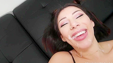 Gorgeous Latina gets facialized and plays with XXX cum for the cam