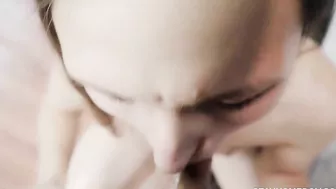 Classy blowjob pro gets on the knees to suck XXX dong and lick balls