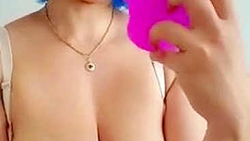 Blue-haired Turkish MILF relaxes solo at home with favorite XXX toy