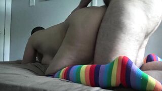 Curvy Arab mom in stripped socks analyzed in XXX doggystyle pose