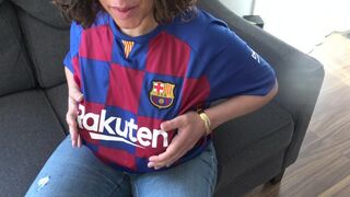 Watching football makes busty Arab mom in the mood to show her XXX melons