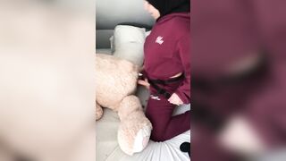 Arab mom with XXX strapon enjoys improvised fuck with teddy bear