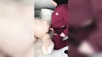 Arab mom with XXX strapon enjoys improvised fuck with teddy bear