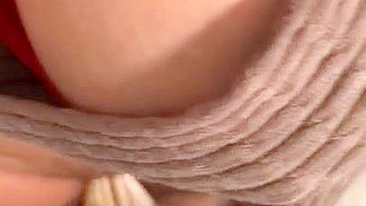 Horny guy jerks off while touching Turkish stepmom's XXX pussy and boobs