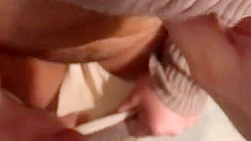 Horny guy jerks off while touching Turkish stepmom's XXX pussy and boobs