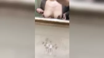 Juicy XXX tits of Arab mom bounce during quickie in doggy inside bath