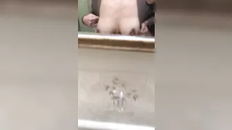 Juicy XXX tits of Arab mom bounce during quickie in doggy inside bath