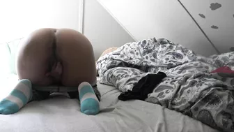 Big-assed Arabic mom plays solo with blue XXX dildo being alone at home