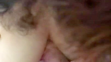 Stud jerks off and touches Arabic wife's big XXX tits with his phallus