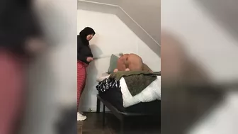 Imperious Arab mom spanks naked husband using favorite XXX paddle