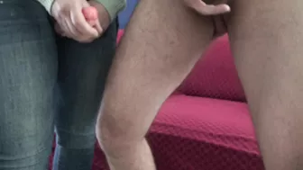 Arab wife uses XXX dildo while teaching husband how to jerk off