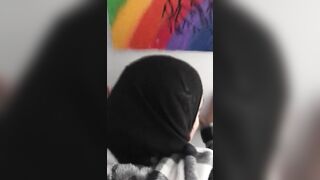 Horny boss drags maid in hijab into XXX quickie in standing doggy